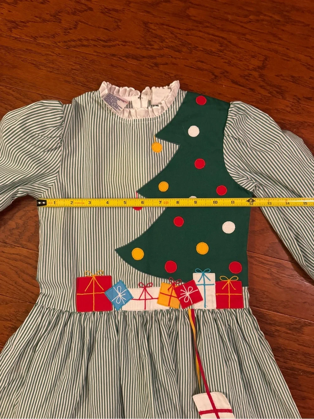 Vintage 1980s Youngland Green White Candy Stripe Christmas Dress - Size 5